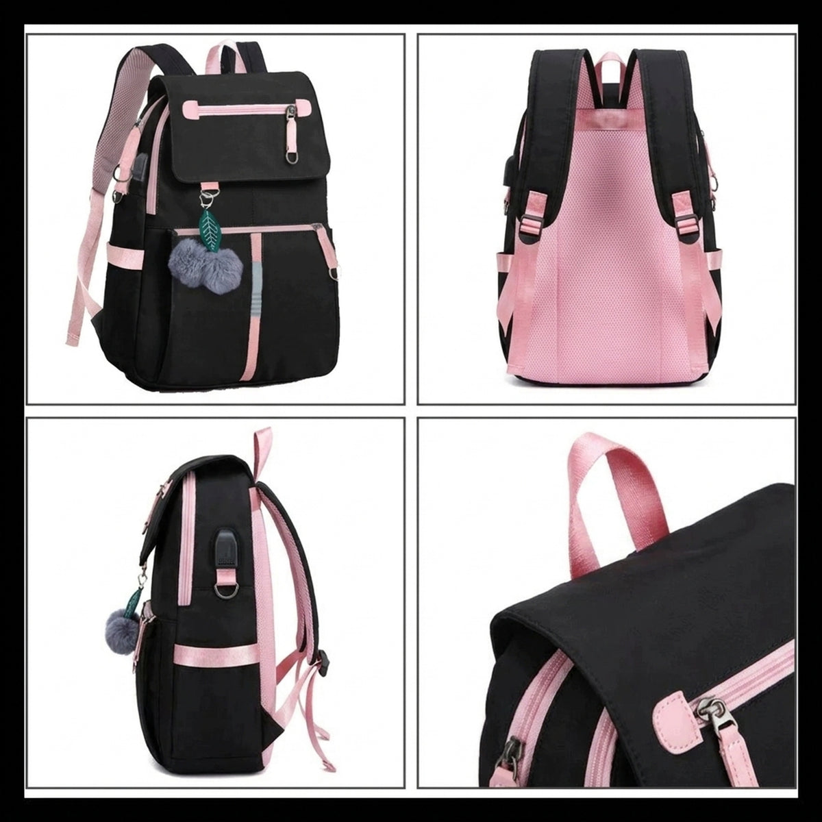 SCHOOL BACKPACK XL USB SATCHEL YOUTH PADLOCK SET BLACK ROOMY Brand no brand