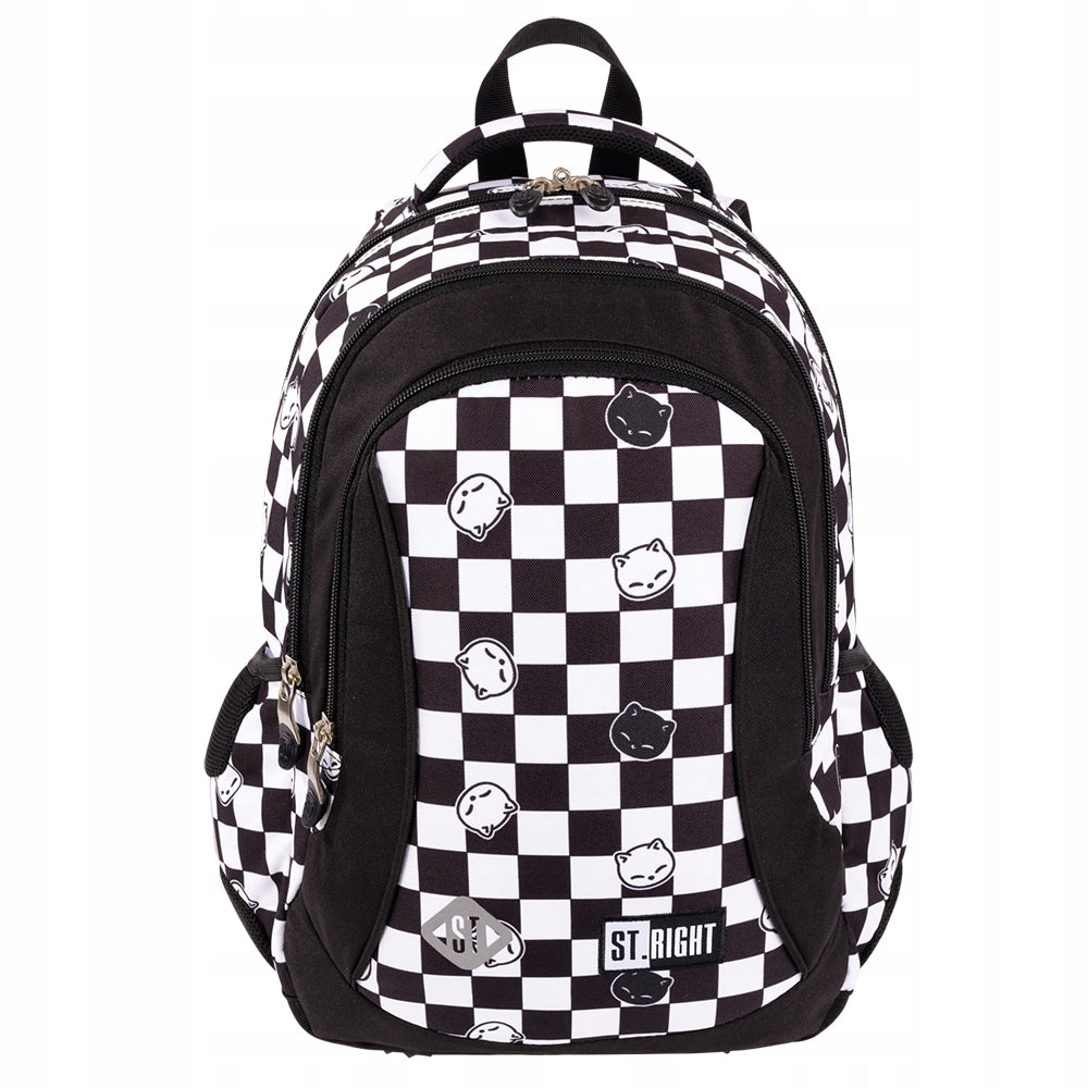 SCHOOL BACKPACK YOUTH 3-CHAMBER TRELLIS BLACK AND WHITE MAYAN CATS Packaging status original