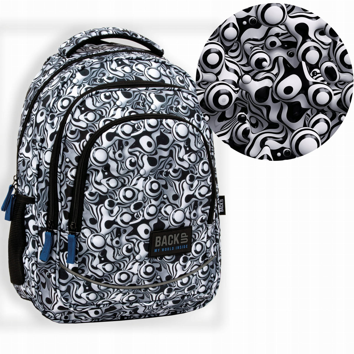 SCHOOL BACKPACK YOUTH BACKUP BLACK AND WHITE BOT Back Up