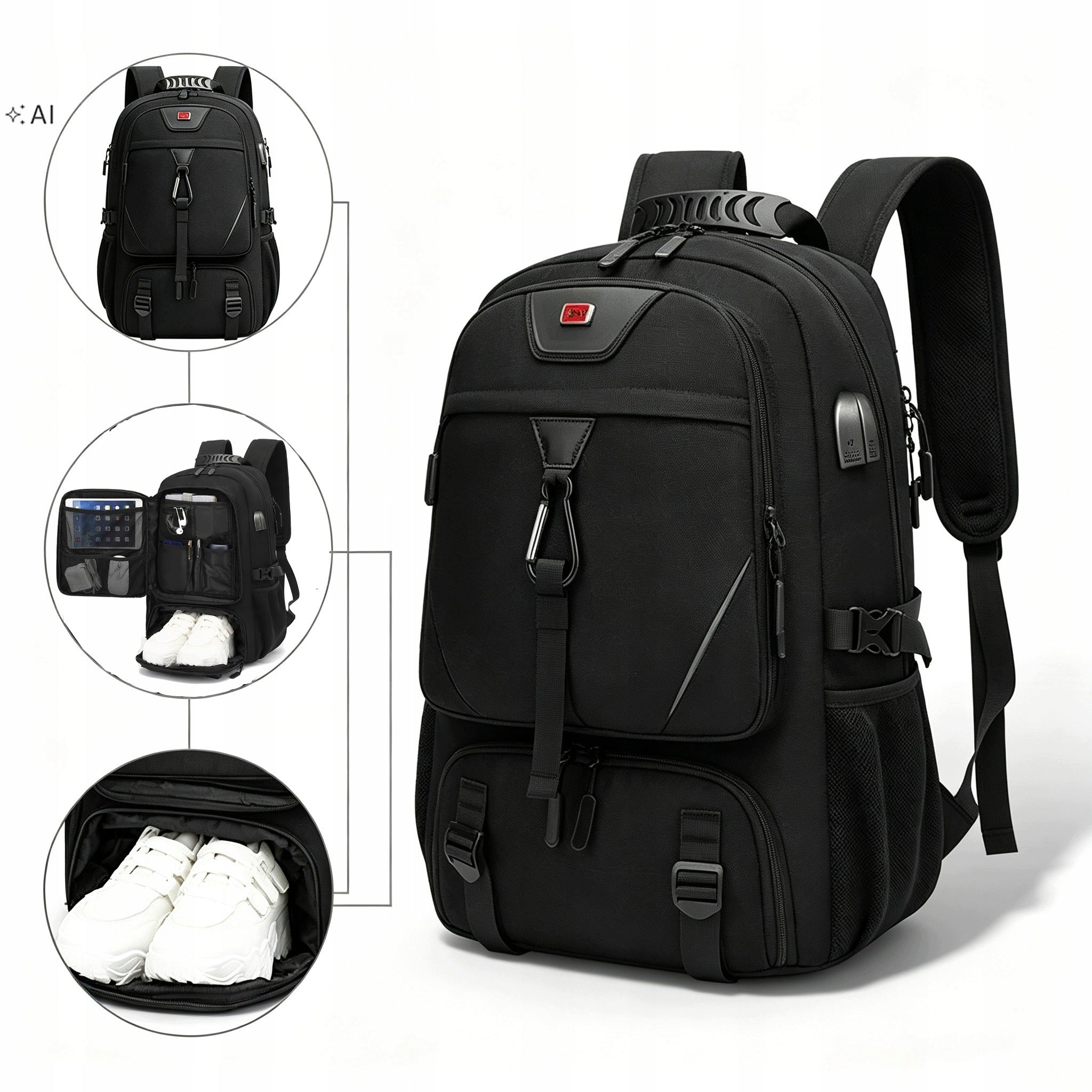 SCHOOL BACKPACK YOUTH BLACK FASHIONABLE MULTI-CHAMBER WATERPROOF LARGE 80L