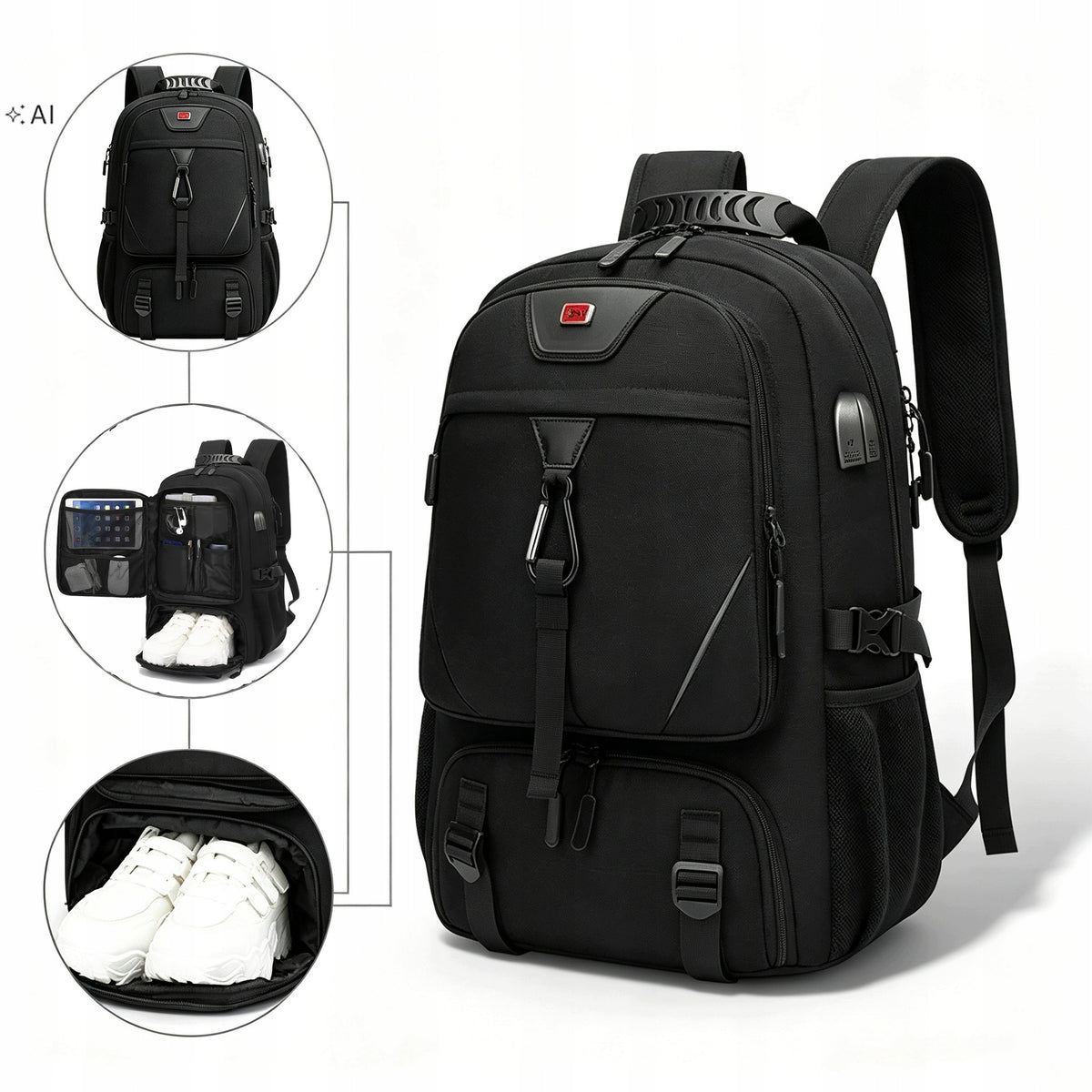 SCHOOL BACKPACK YOUTH BLACK FASHIONABLE MULTI-CHAMBER WATERPROOF LARGE 80L