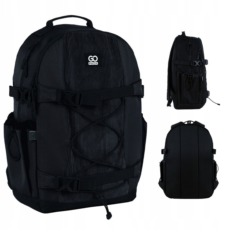 SCHOOL BACKPACK YOUTH BLACK WITH DRAWSTRING GoPack