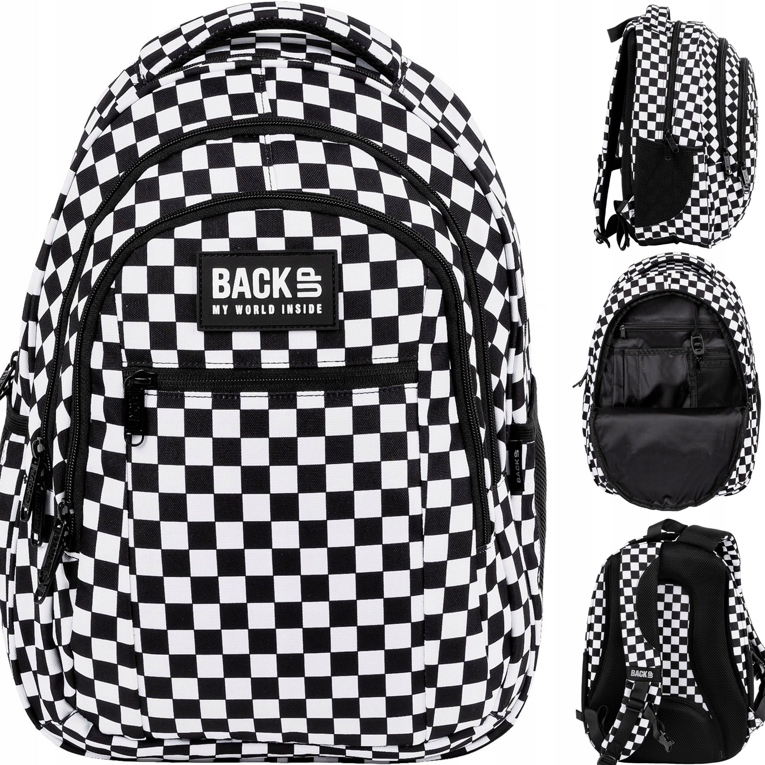 SCHOOL BACKPACK YOUTH CHESSBOARD GRILLE WHITE - BLACK O94 BACKUP 26L