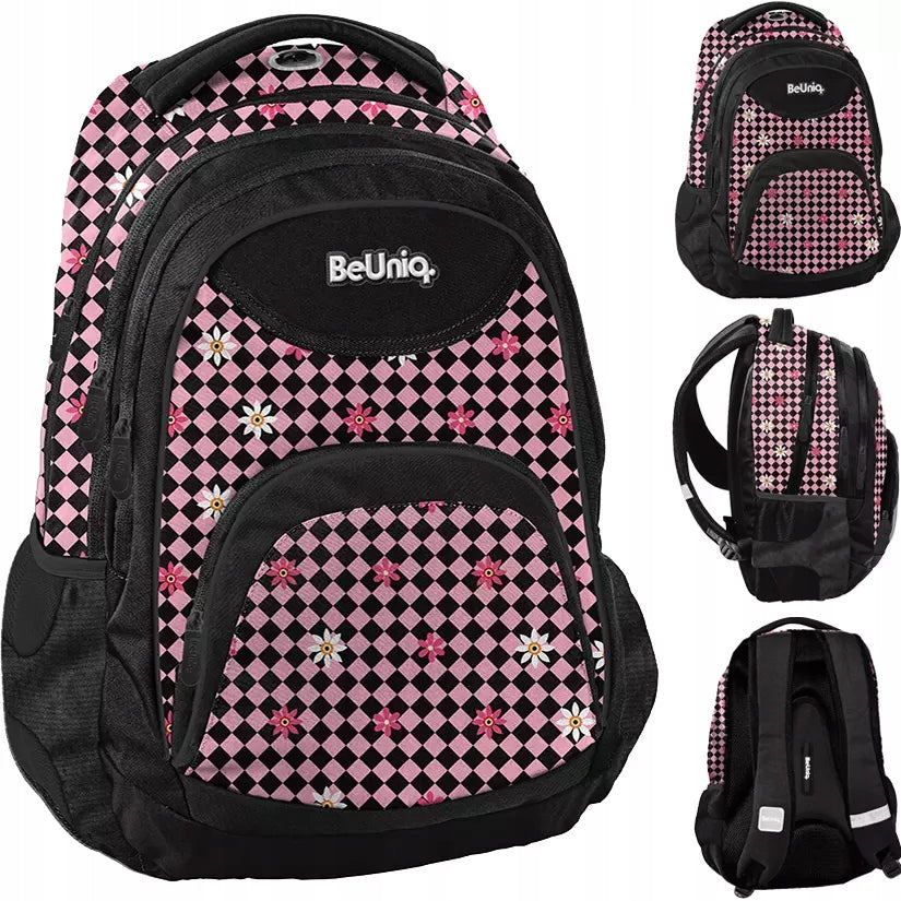 SCHOOL BACKPACK YOUTH CHESSBOARD LATTICE FOR GIRLS PINK