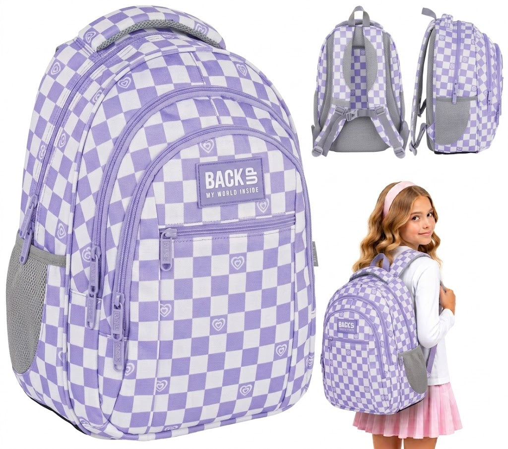 SCHOOL BACKPACK YOUTH CHESSBOARD PURPLE BACKUP 26L SATCHEL
