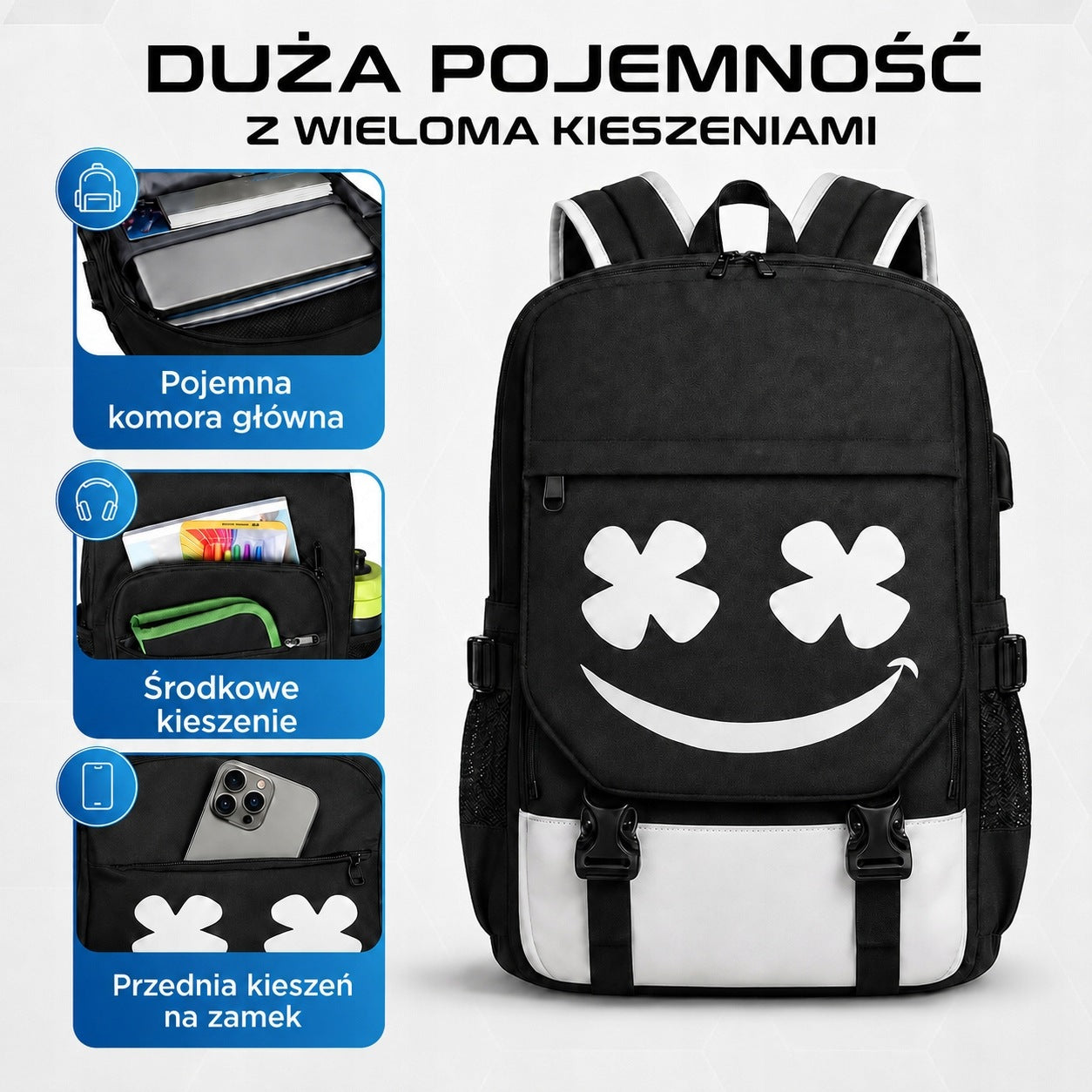 SCHOOL BACKPACK YOUTH GLOWING SATCHEL REFLECTIVE USB BAG PENCIL CASE Packaging status original