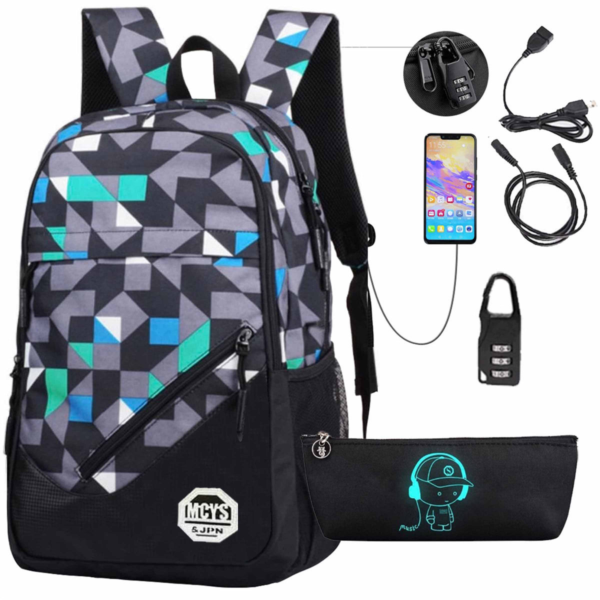 SCHOOL BACKPACK YOUTH LARGE SET PENCIL CASE FOR SCHOOL 5in1
