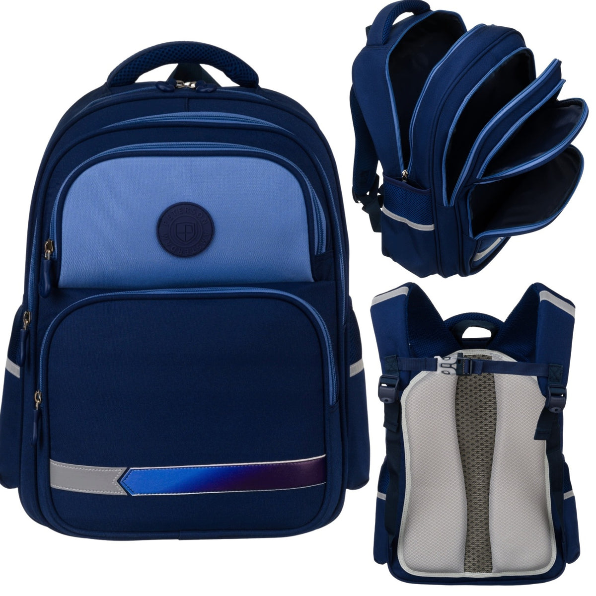 SCHOOL BACKPACK YOUTH MULTI-CHAMBER REFLECTIVE UNIVERSAL BLUE