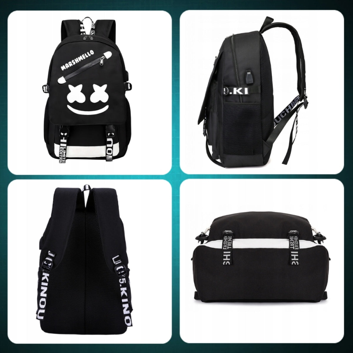 SCHOOL BACKPACK YOUTH REFLECTIVE MULTI-CHAMBER BLACK USB 35L ROOMY Brand no brand