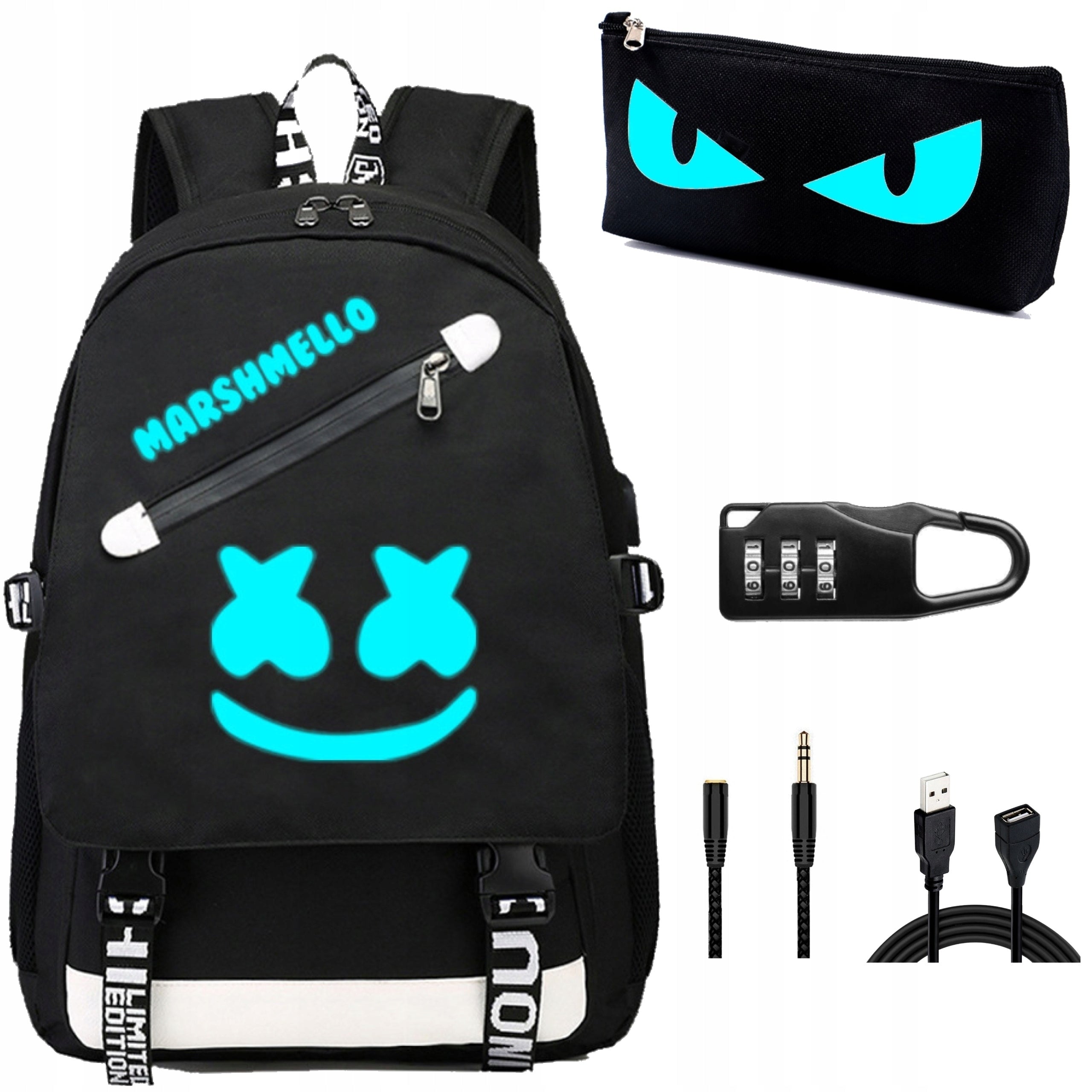 SCHOOL BACKPACK YOUTH REFLECTIVE MULTI-CHAMBER BLACK USB 35L ROOMY