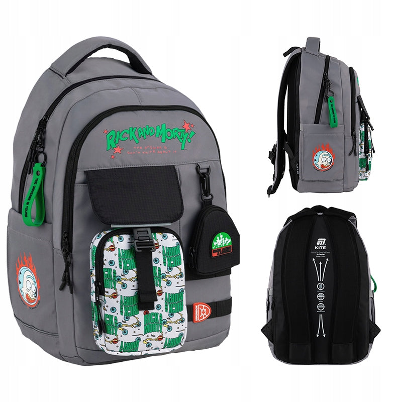 SCHOOL BACKPACK YOUTH RICK AND MORTY GREY KITE