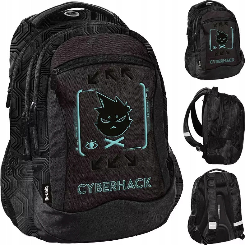 SCHOOL BACKPACK YOUTH SATCHEL BLACK CYBERHACK