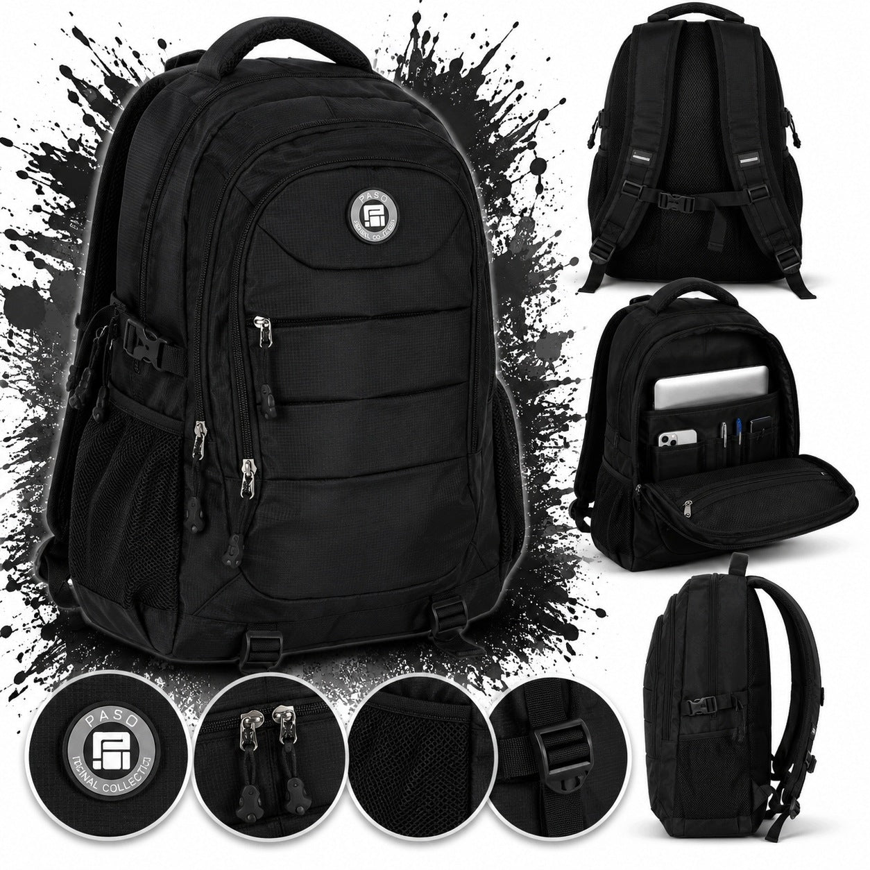 SCHOOL BACKPACK YOUTH SATCHEL BLACK FOR BOY GIRL LARGE