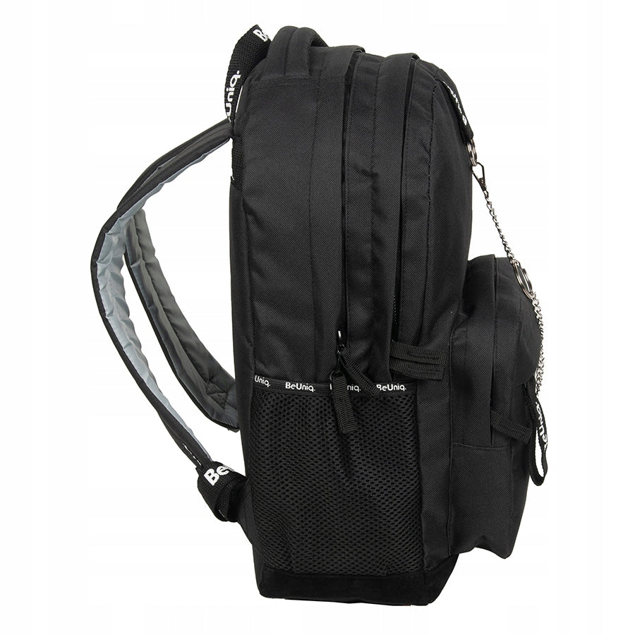 SCHOOL BACKPACK YOUTH SATCHEL BeUniq BLACK with chain EAN (GTIN) 5903162117348