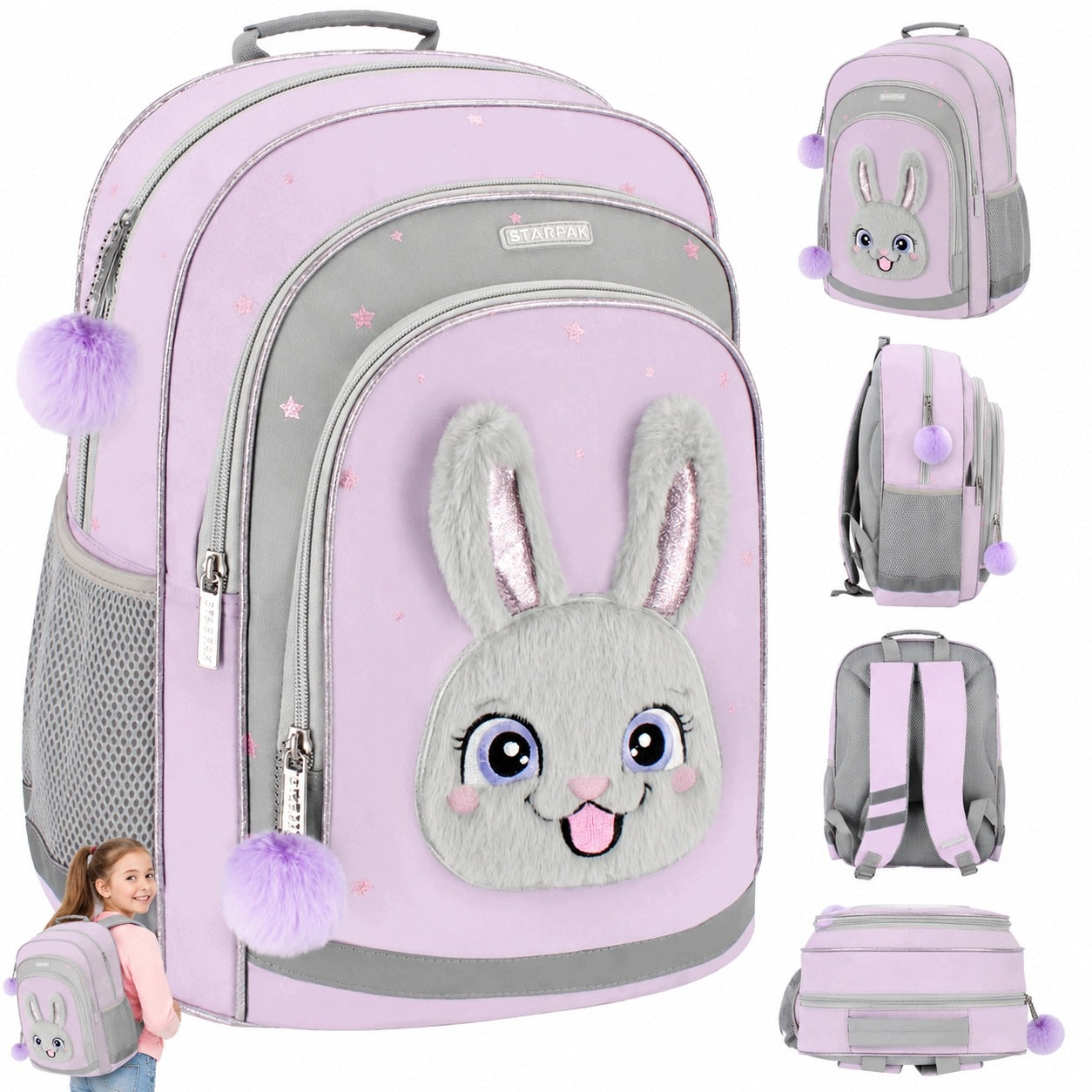 SCHOOL BACKPACK YOUTH SATCHEL FOR GIRLS WITH SWEET RABBIT