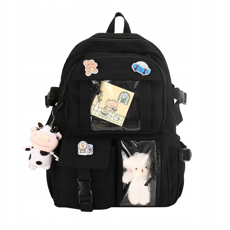 SCHOOL BACKPACK YOUTH SATCHEL FOR SCHOOL PINS PADLOCK BEAR