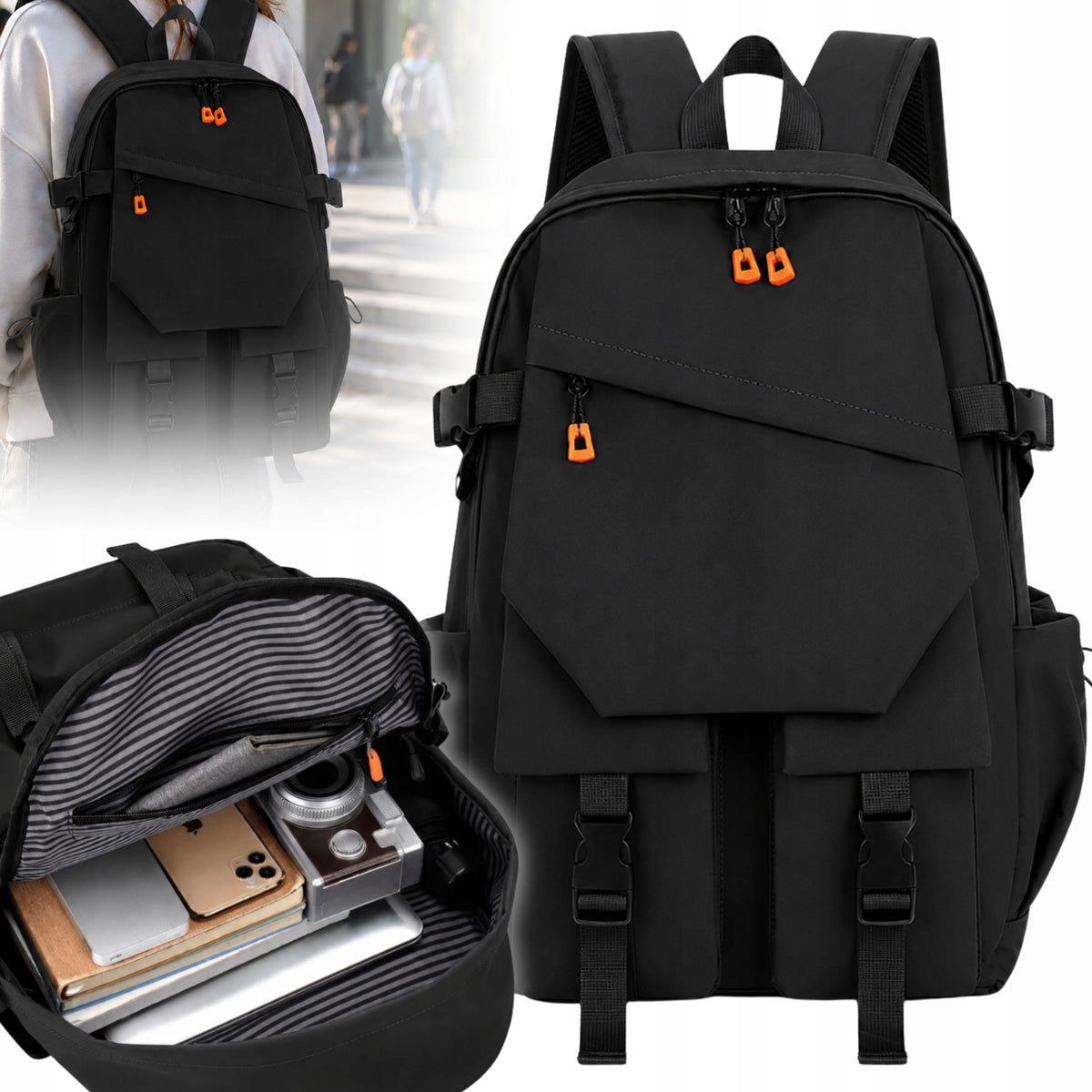 SCHOOL BACKPACK YOUTH SATCHEL FOR SCHOOL WATERPROOF BLACK USB