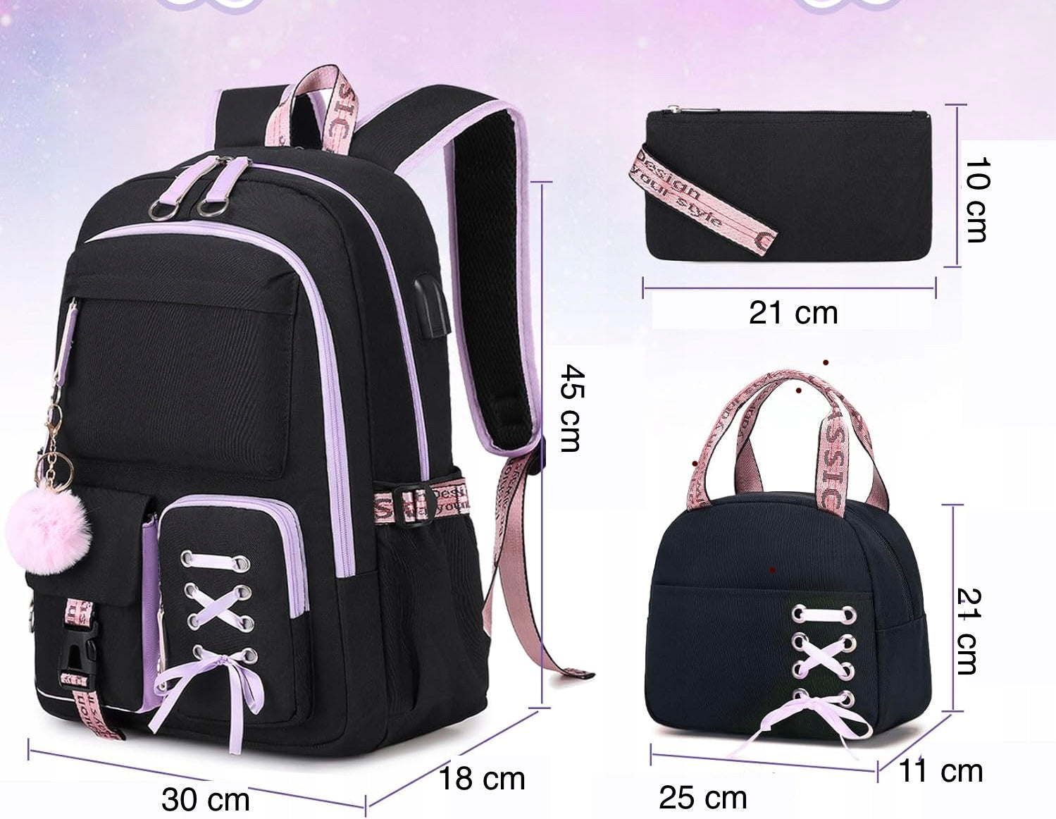 SCHOOL BACKPACK YOUTH SATCHEL PENCIL CASE LUNCHBOX BREAKFAST S SET Brand Bergens