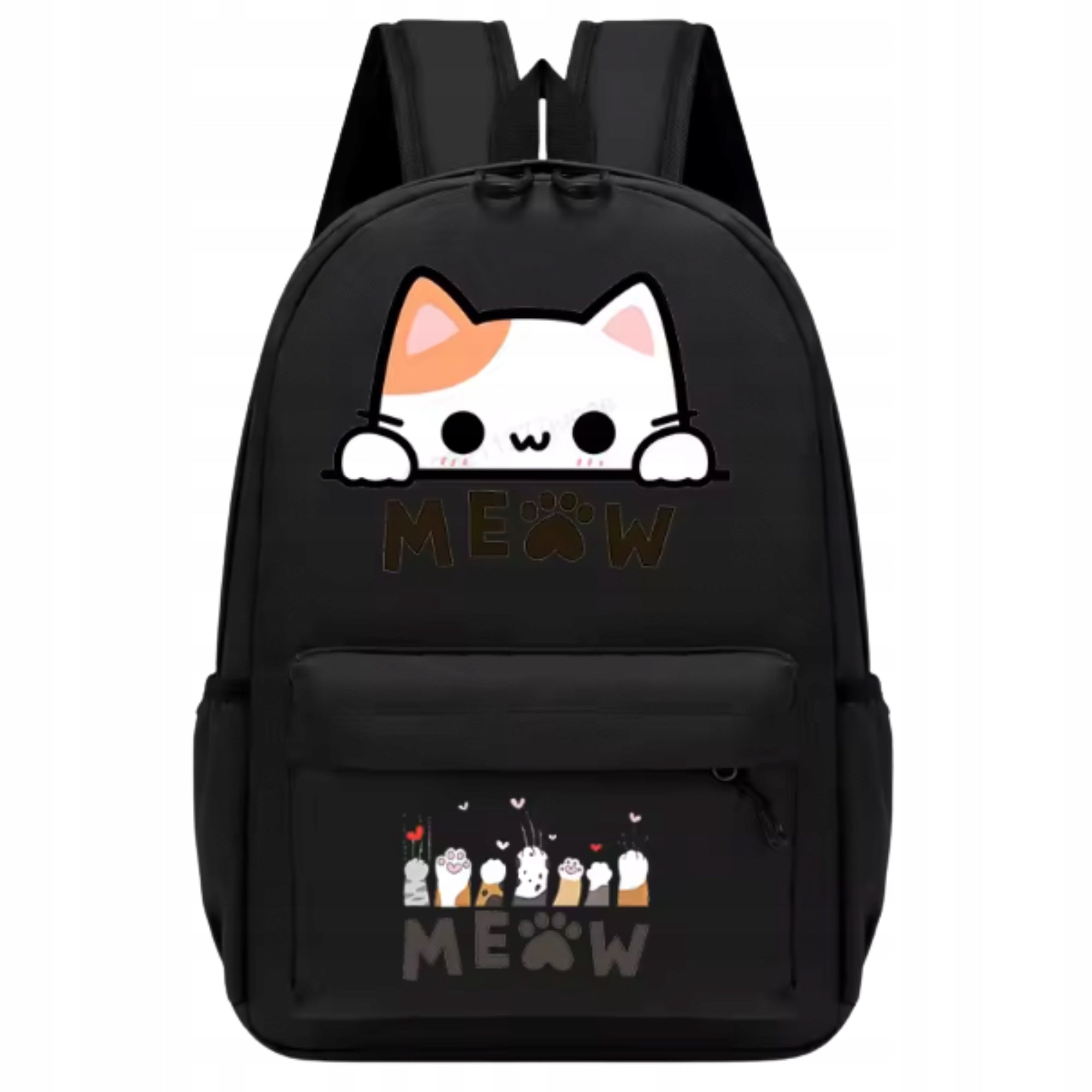SCHOOL BACKPACK YOUTH SATCHEL ROOMY CAT BLACK FOR SCHOOL CLASS 4-6
