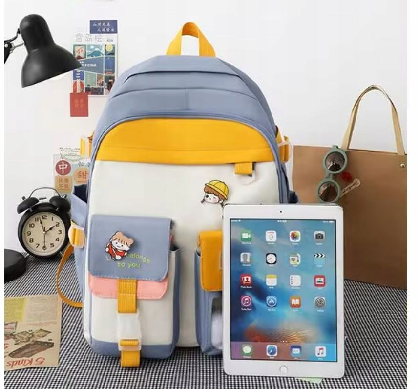 SCHOOL BACKPACK YOUTH SATCHEL SET 5IN1 PENCIL CASE BAG POUCH LARGE Manufacturer code KLASA 1-3 DZIEWCZYNKI MODNY WYGODNY ŻÓŁTY