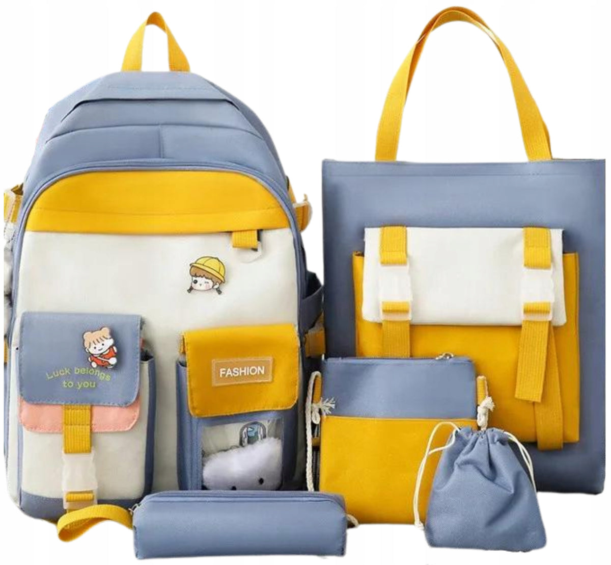 SCHOOL BACKPACK YOUTH SATCHEL SET 5IN1 PENCIL CASE BAG POUCH LARGE
