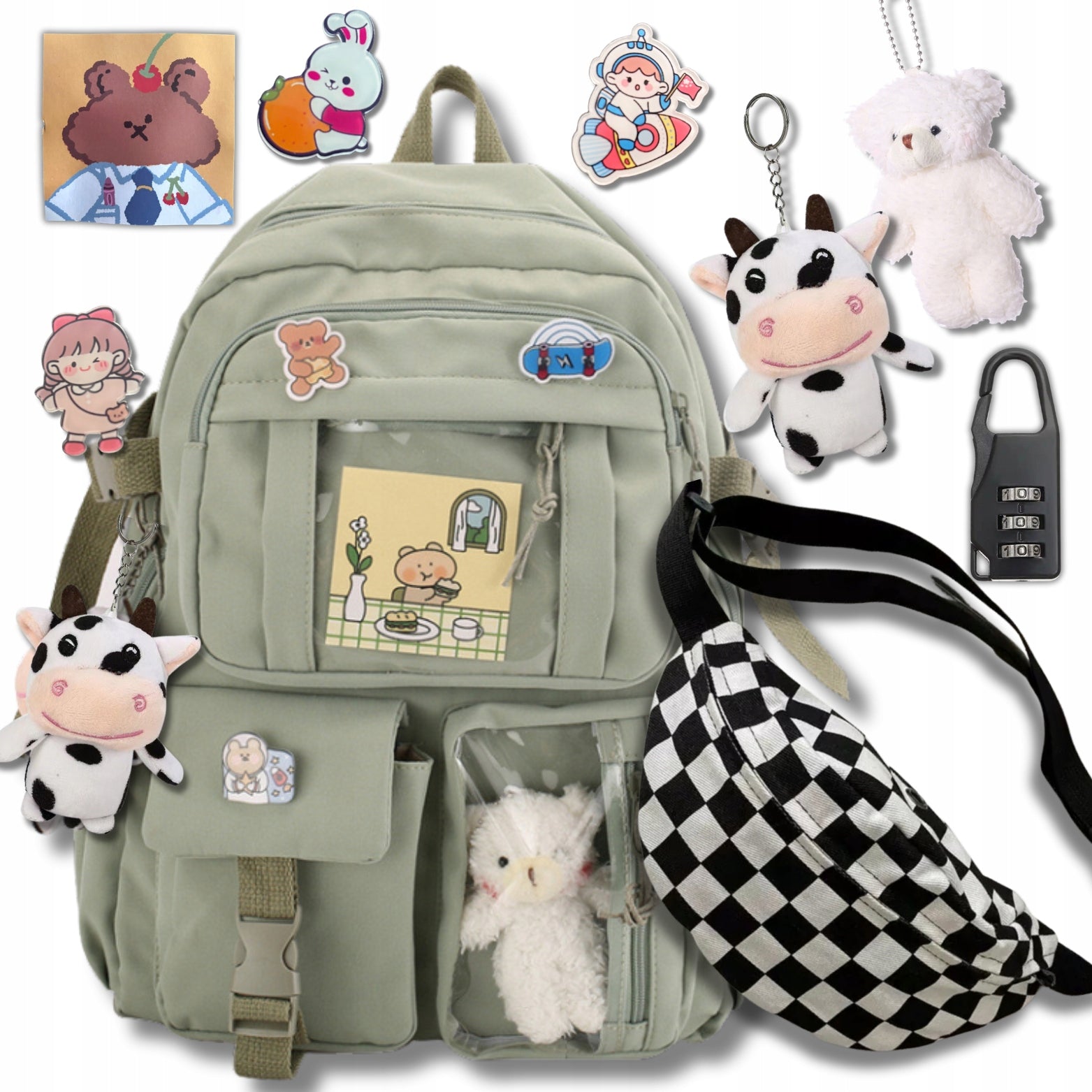 SCHOOL BACKPACK YOUTH SCHOOL KEYCHAIN PINS PADLOCK GR BEAR