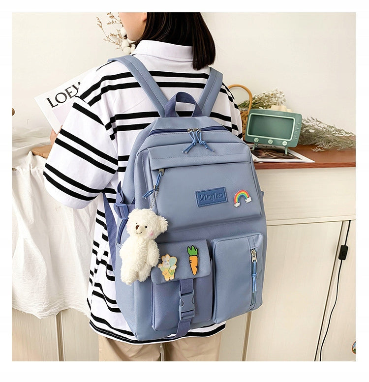 SCHOOL BACKPACK Youth Satchel SET 5in1 Large Pencil Case Bag Manufacturer code NIEBIESKI WYGODNY MODNY KLASA 1-3 WYTRZYMAŁY