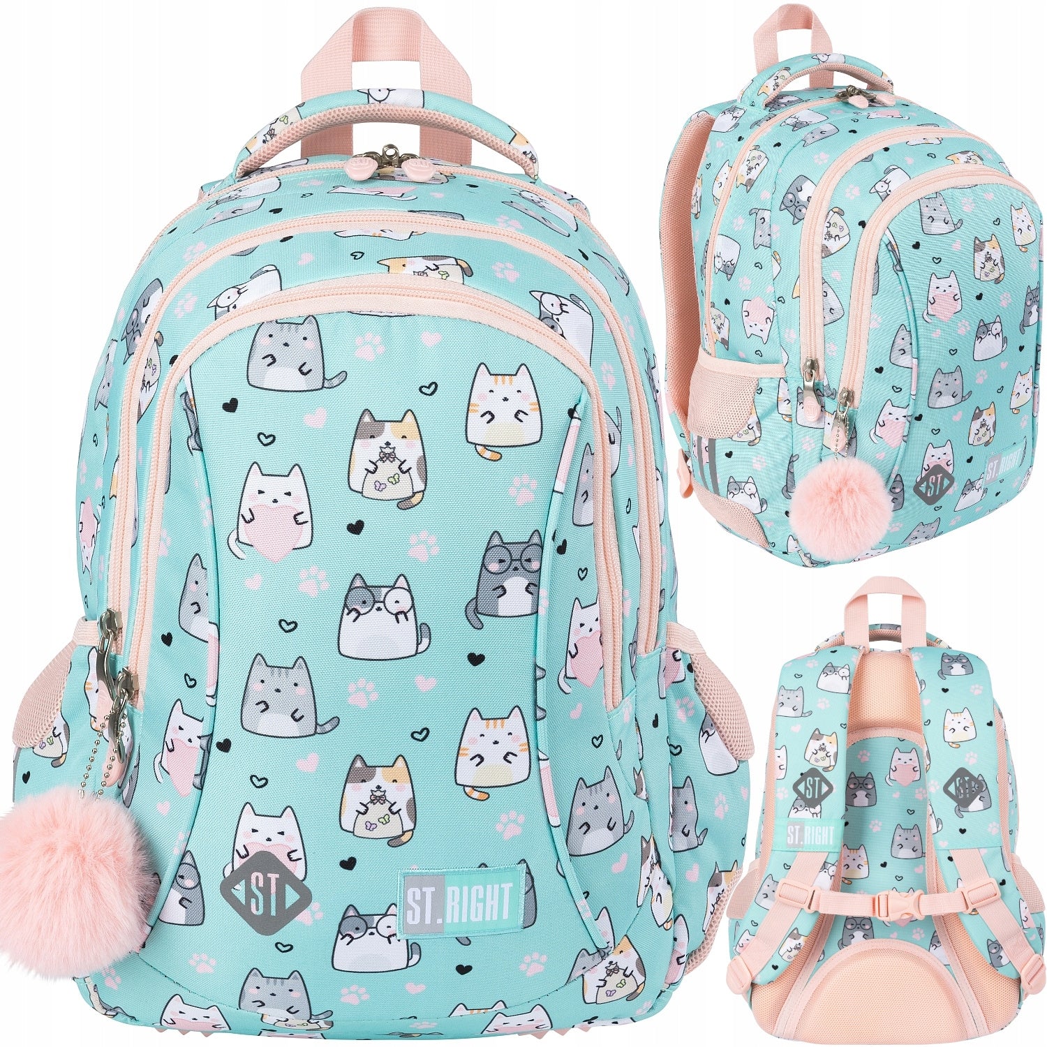 SCHOOL BACKPACK for girls KITTENS KITTEN multi-chamber ST.RIGHT class 1-3