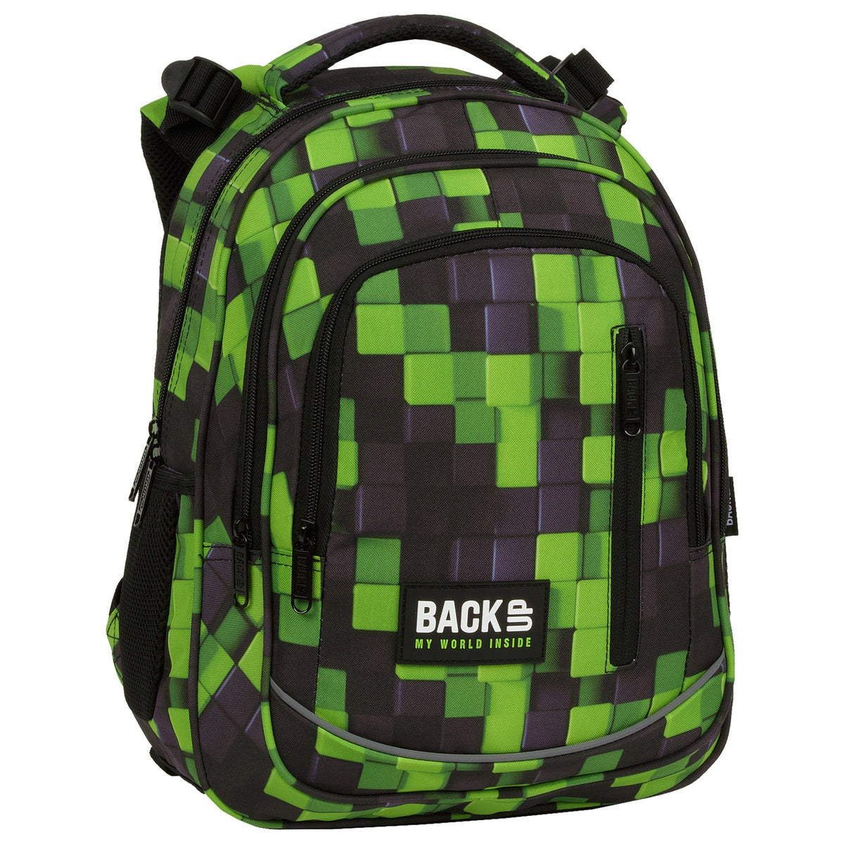 SCHOOL BACKPACK from 1 Class R52 BACKUP GREEN BLOCKS PIXELE 3D ADJUSTABLE SZE