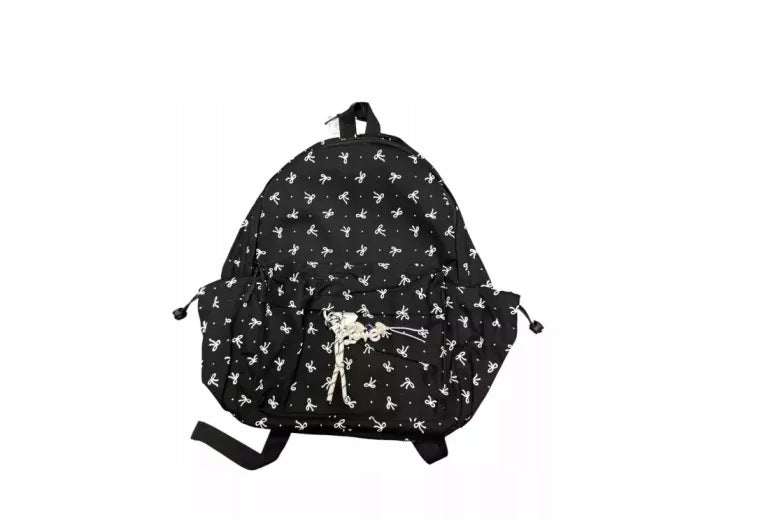 SCHOOL / CITY BACKPACK | BLACK WITH WHITE BOWS