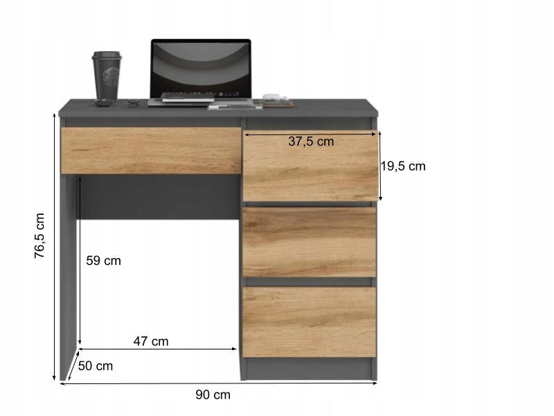 SCHOOL DESK ADA , OFFICE, GRAPHITE, WOTAN OAK Brand SaraMeble