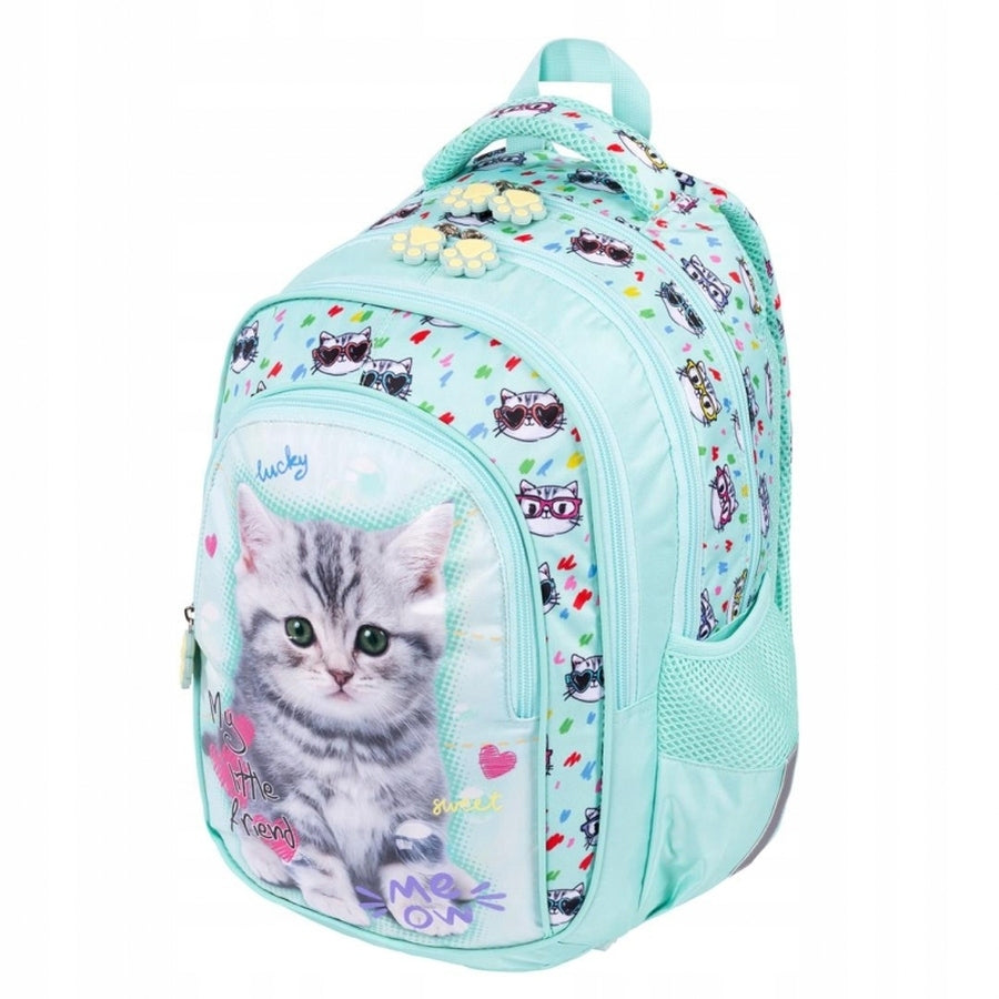 SCHOOL KITTY BACKPACK WITH GREY CAT 4-CHAMBER MY LITTLE FRIEND MINT KI Packaging status original