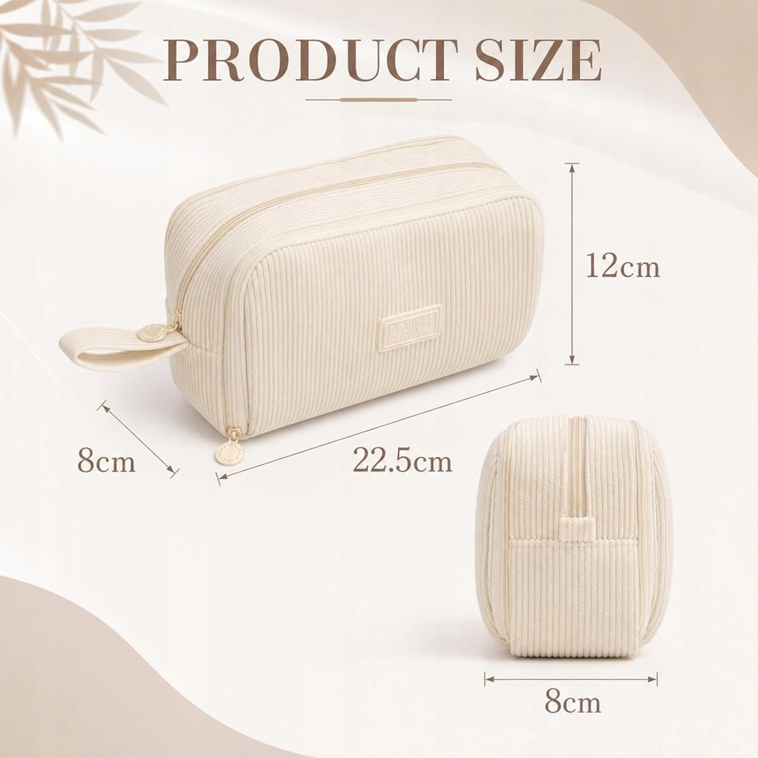 SCHOOL PENCIL CASE LARGE BEIGE CORDUROY 3 COMPARTMENTS COSMETIC BAG OFFICE TRAVEL Brand no brand