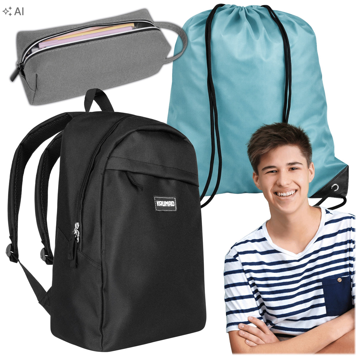 SCHOOL SET BACKPACK PENCIL CASE SCHOOL BAG FOR BOY FOR SCHOOL DARK