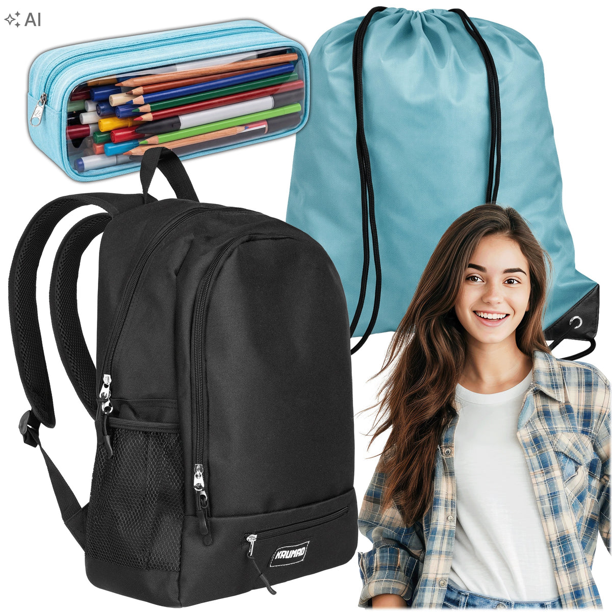 SCHOOL SET BACKPACK PENCIL CASE SCHOOL BAG FOR GIRLS BLUE