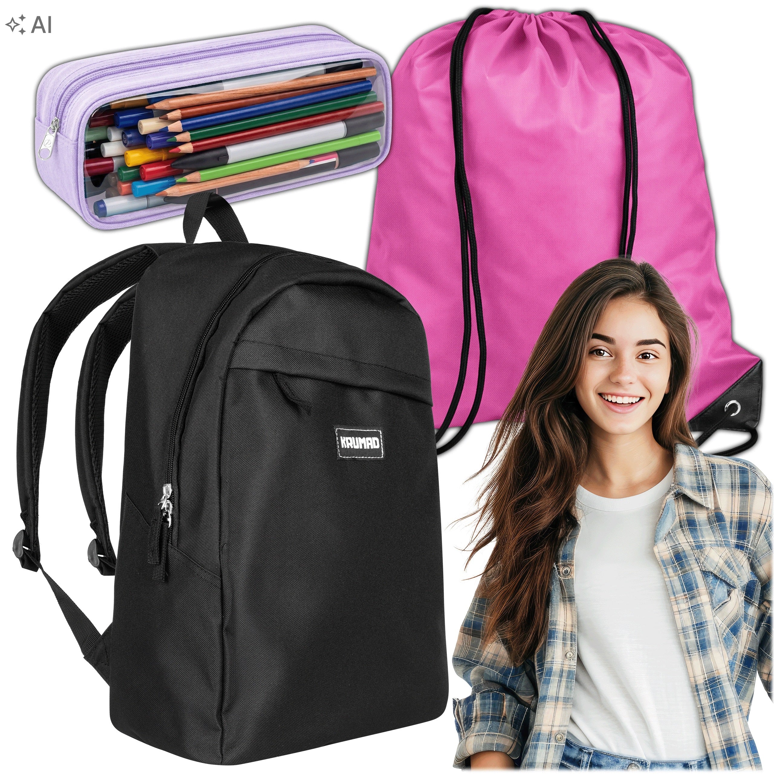 SCHOOL SET BACKPACK PENCIL CASE SCHOOL BAG FOR GIRLS PINK SCHOOL