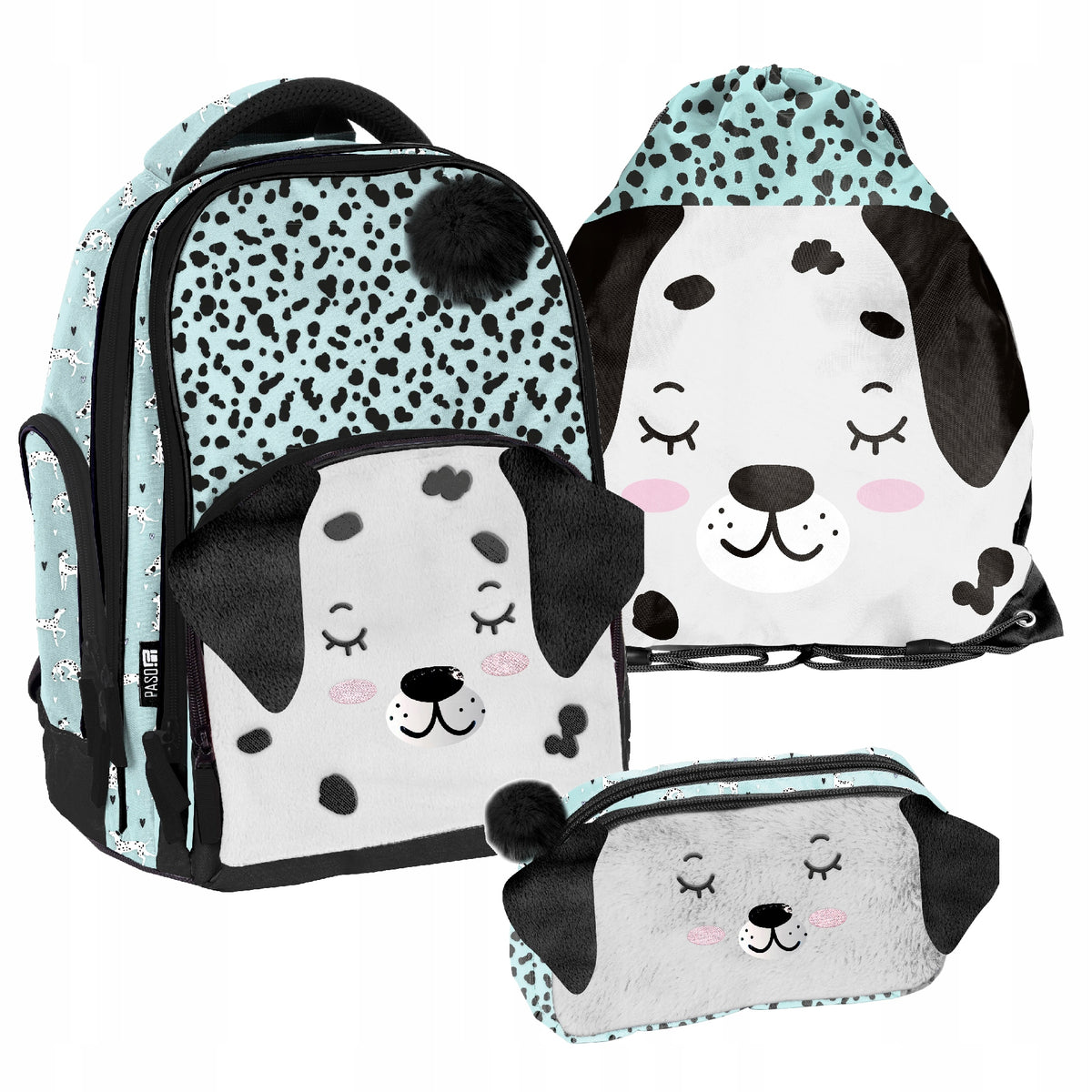 SCHOOL SET PASO DOG BACKPACK PLUSH BAG PENCIL CASE DALMATIAN