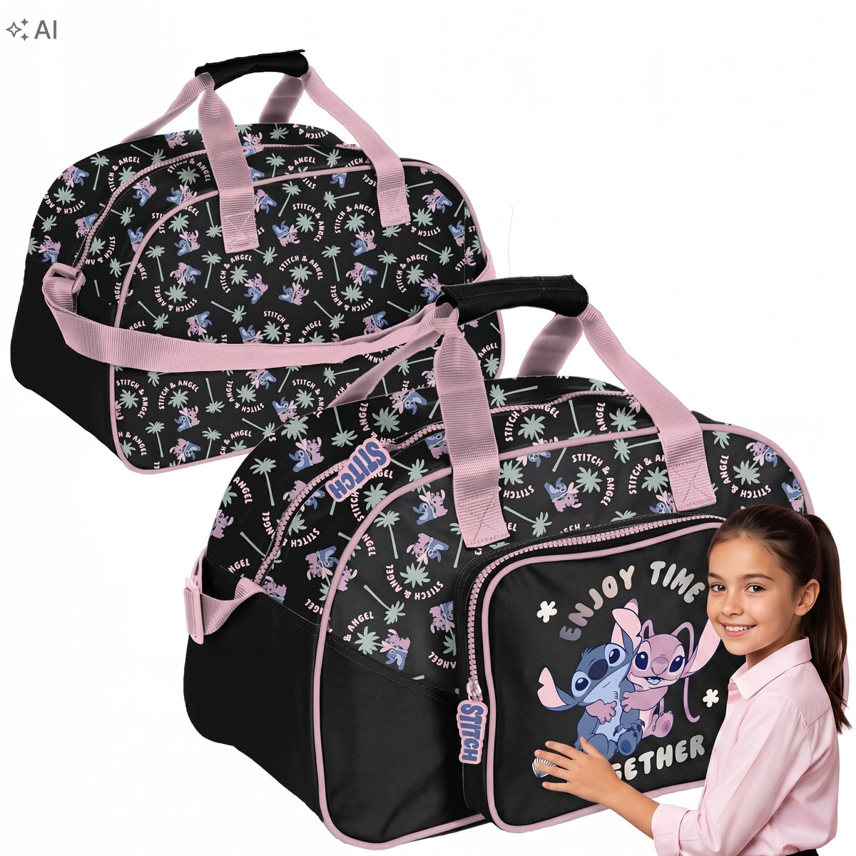 SCHOOL SPORTS BAG FOR BABY GIRL PINK BLACK STITCH LARGE XL