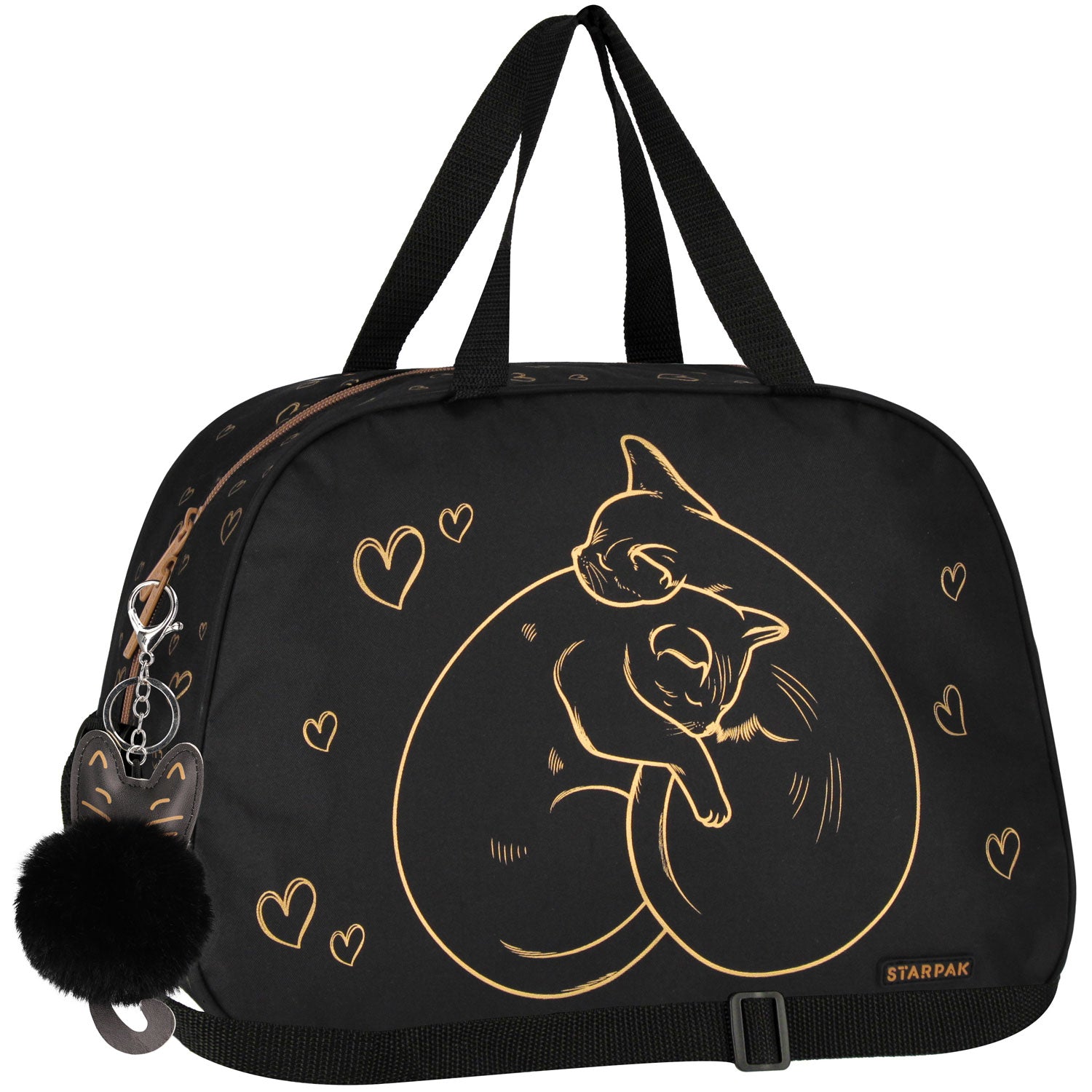 SCHOOL SPORTS BAG FOR SWIMMING POOL WF FOR GIRLS BLACK KITTENS GOLD HEART EAN (GTIN) 5905523684056