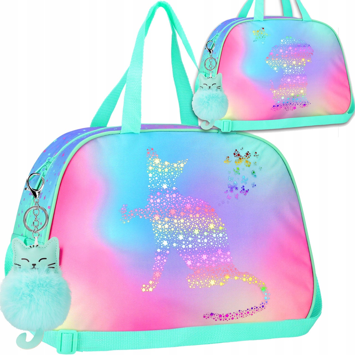 SCHOOL SPORTS BAG FOR SWIMMING POOL WF FOR GIRLS OMBRE CAT DOG WITH KITTEN
