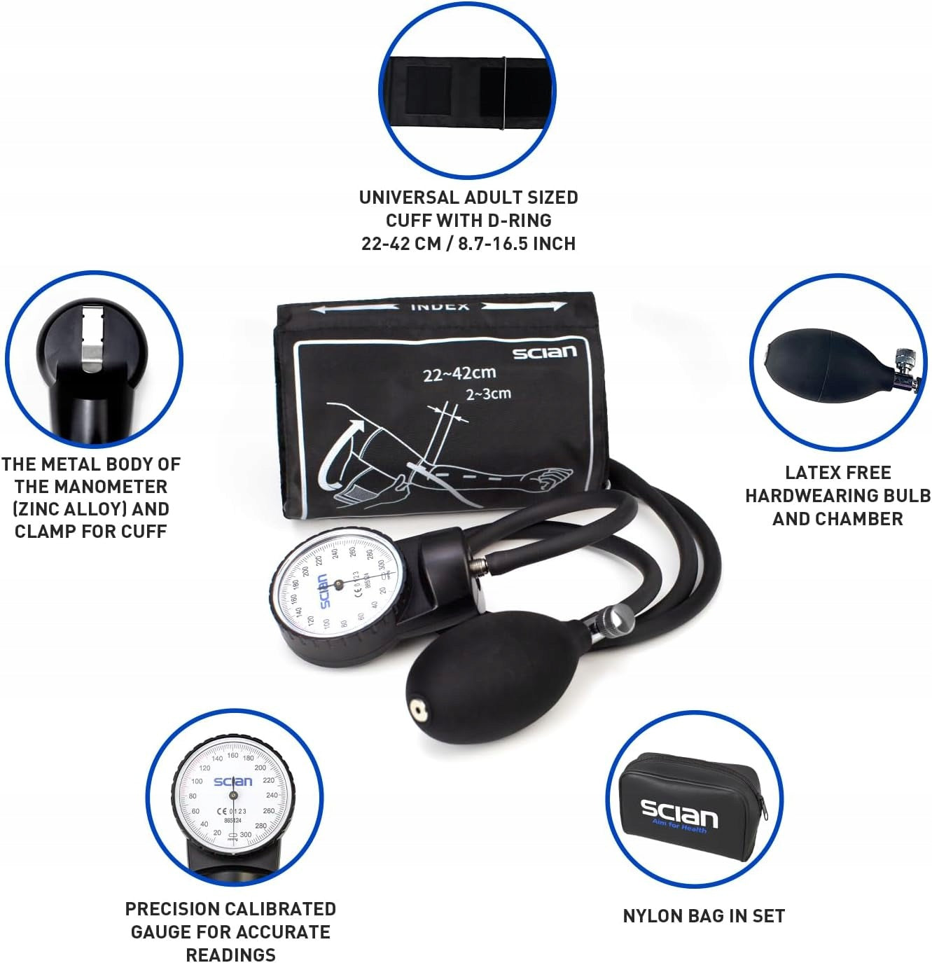 SCIAN Aneroid Handheld Blood Pressure Monitor with Cuff 25-40 cm Case Medical device no