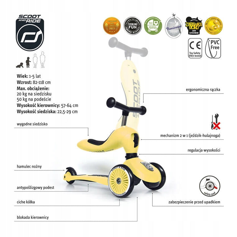Paspirtukas - triratukas Scoot & Ride 2in1, geltonas