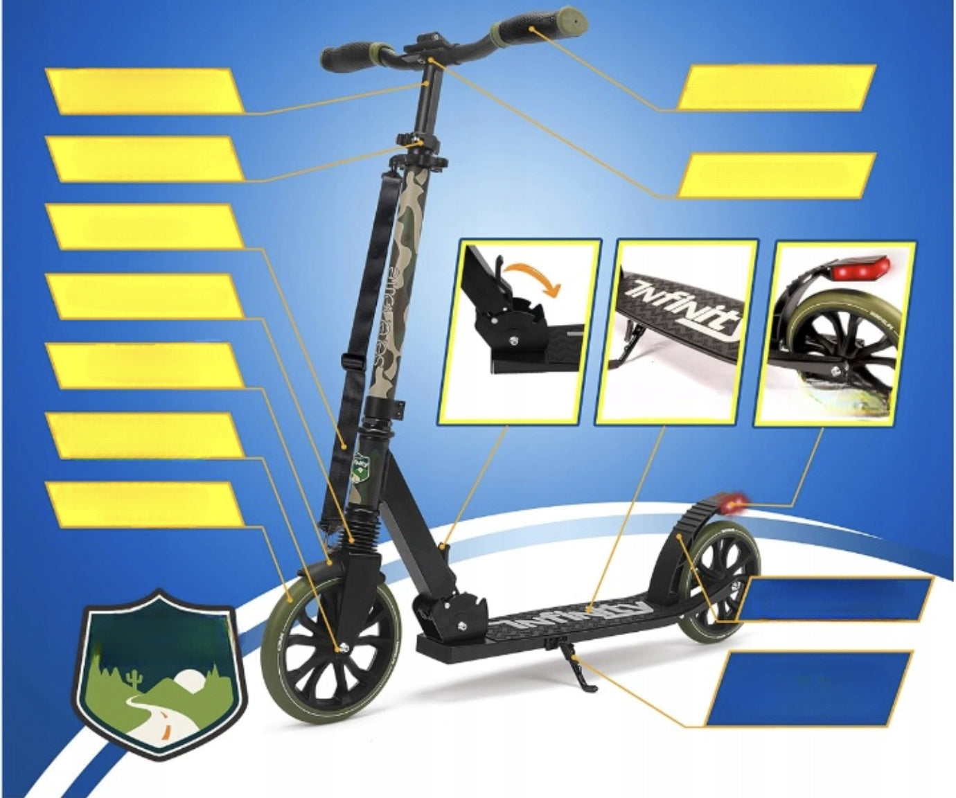 SCOOTER FOR CHILDREN WITH ADJUSTABLE STEERING WHEEL ANTI-SLIP PLATFORM Kid's age 7＋ years