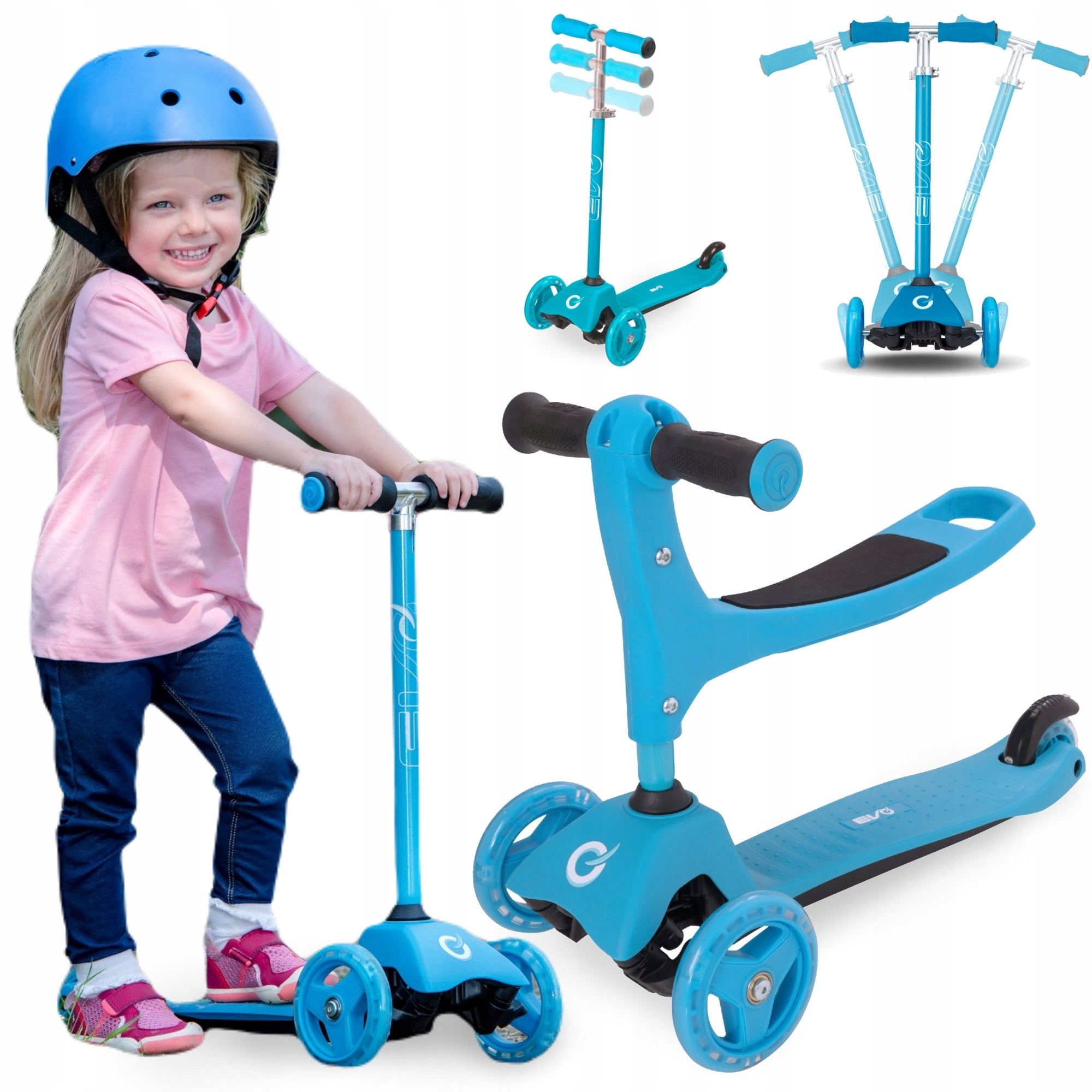 SCOOTER RIDER FOR CHILDREN 2IN1 ADJUSTABLE TRICYCLE LIGHT BLUE 12m+