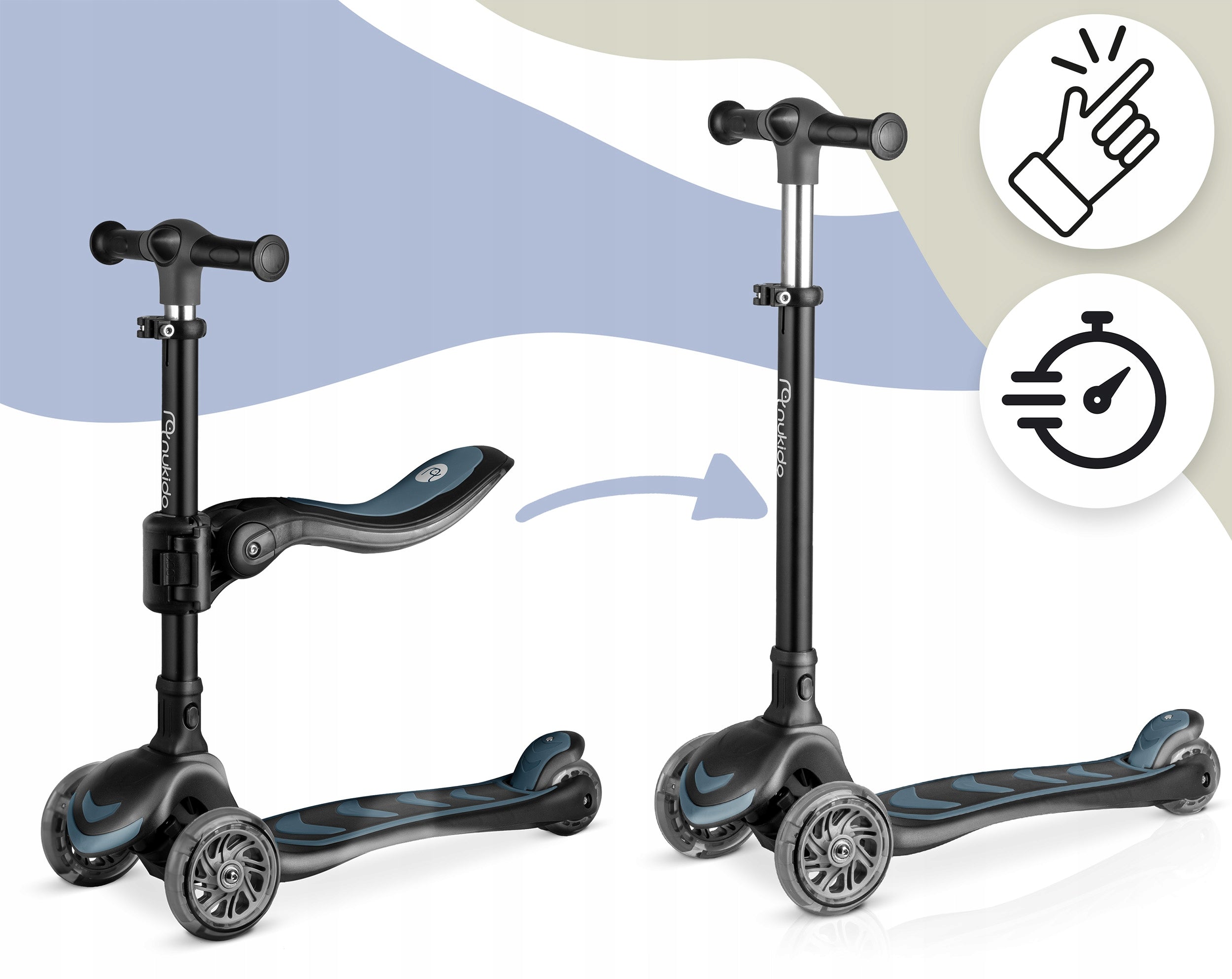 SCOOTER THREE-WHEELED RIDE-ON FOR CHILDREN BALANCE FOLDING LED NUKIDO Manufacturer code 765801