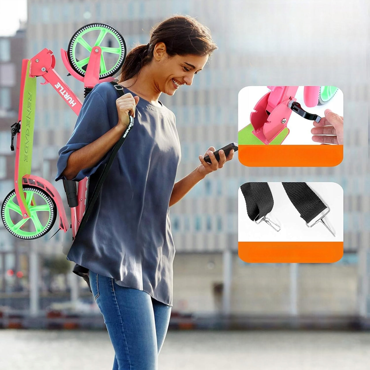 SCOOTER WITH ADJUSTABLE HANDLEBAR NON-SLIP ALUMINUM PLATFORM Color orange