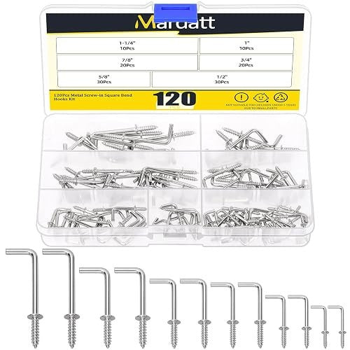 SCREW HOOKS GALVANIZED L SHAPED SET OF 120 PIECES 6 SIZES Brand no brand