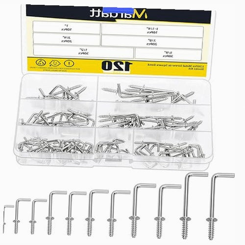 SCREW HOOKS GALVANIZED L SHAPED SET OF 120 PIECES 6 SIZES