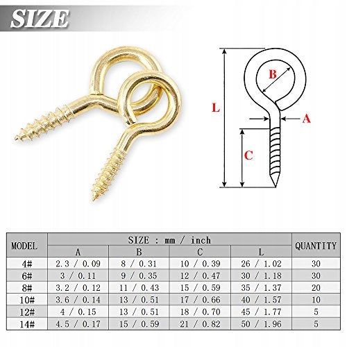 SCREW HOOKS METAL GOLD SET 120 PCS 6 SIZES FOR HOME Manufacturer code Bez marki