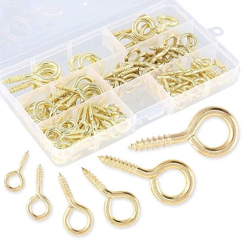 SCREW HOOKS METAL GOLD SET 120 PCS 6 SIZES FOR HOME
